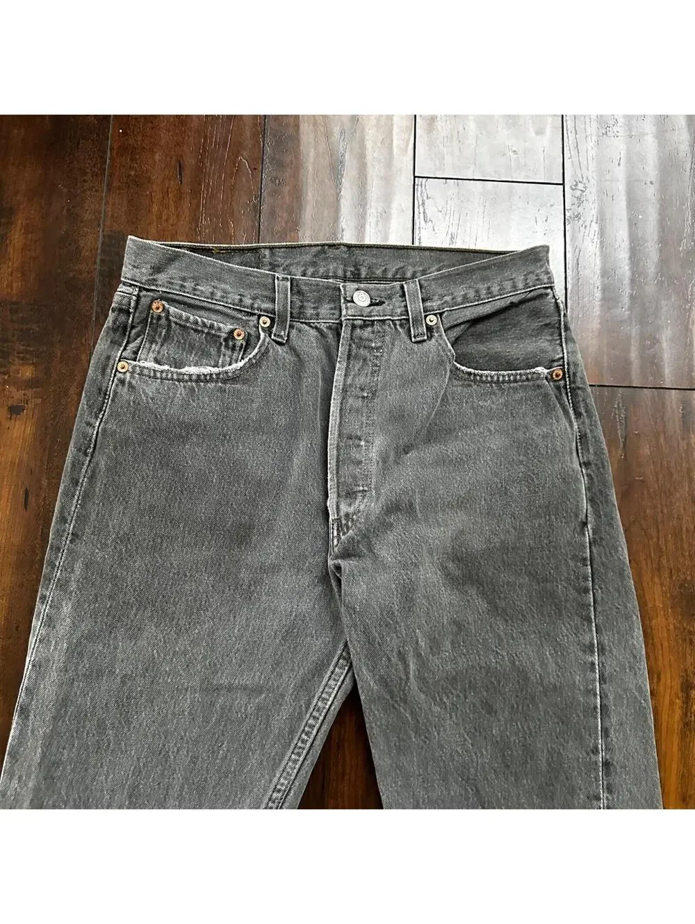 VTG 90s Levis 501 Button Fly 33x34 USA Tag Jeans Straight Wash Grey XX Act 30x32